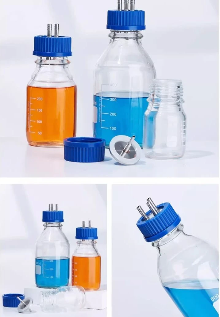 High Quality Chemistry Laboratory Glassware Equipment 1000ml Feed Refill Bottle Reactor Bottle Double Cap Fermentation
